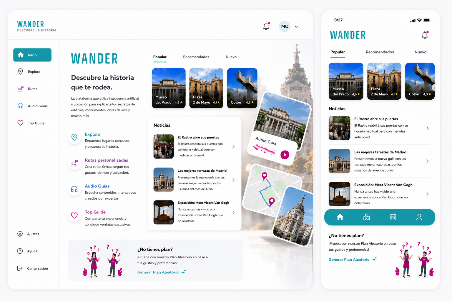 Wander — Home: versión web y móvil